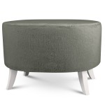 Tapicerowana pufa owalna 62x72x46 cm DUŻA w kolorze ciemnoszarym - siedzisko z tkaniny imitującej futro, z drewnianymi nóżkami w kolorze białym