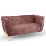 Sofa Lara z welurowej tkaniny w kolorze brązowo-czerwonym z przeszyciami i złotymi nogami