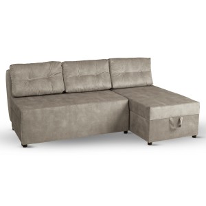 Rozkładany narożnik ALAN prawy z welurowej tkaniny w kolorze szarym z funkcją spania i dwoma pojemnikami na pościel
