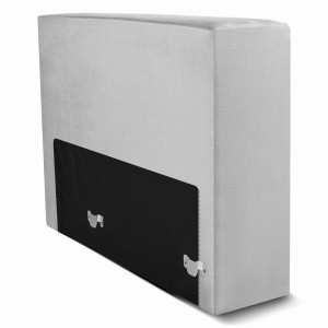 Moduł: tapicerowany podłokietnik LEON w kolorze jasnoszarym z metalowymi łącznikami – segment do zestawu mebli modułowych