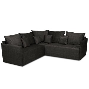 Narożnik OLAF z miękkimi poduszkami z welurowej tkaniny w kolorze grafitowym – wygodna sofa narożna do salonu 