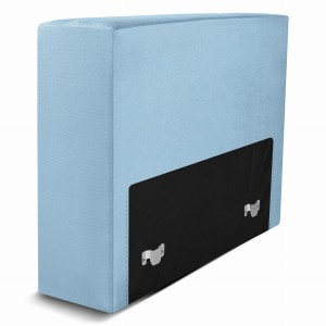 Moduł: tapicerowane oparcie 70 LEON w kolorze jasnoniebieskim z metalowymi łącznikami – segment do zestawu mebli modułowych