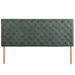 Wezgłowie tapicerowane do łóżka 160 x 60 cm w kolorze zielonym z nóżkami – pikowane wezgłowie z guzikami, z tkaniny welurowej 