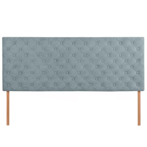 Wezgłowie tapicerowane do łóżka 160 x 60 cm w kolorze jasnoniebieskim z nóżkami – pikowane wezgłowie z guzikami, z tkaniny welurowej 