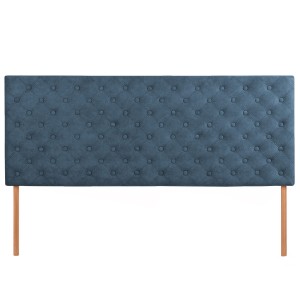 Wezgłowie tapicerowane do łóżka 160 x 60 cm w kolorze niebieskim z nóżkami – pikowane wezgłowie z guzikami, z tkaniny welurowej 