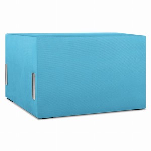 Moduł: tapicerowane siedzisko 70 LEON w kolorze jasnoniebieskim z metalowymi łącznikami – segment do zestawu mebli modułowych