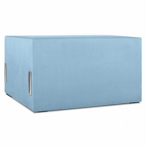 Moduł: tapicerowane siedzisko 80 LEON w kolorze jasnoniebieskim z metalowymi łącznikami – segment do zestawu mebli modułowych