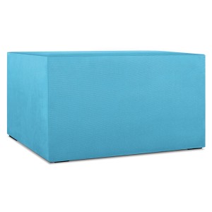 Moduł: tapicerowana pufa LEON w kolorze jasnoniebieskim z metalowymi łącznikami – segment do zestawu mebli modułowych