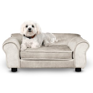 Sofa dla psa LUCY w kolorze białym – Kanapa dla kota, psa tapicerowana tkaniną welurową