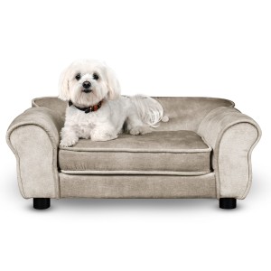 Sofa dla psa LUCY w kolorze beżowym– Kanapa dla kota, psa tapicerowana tkaniną welurową 