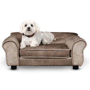 Sofa dla psa LUCY w kolorze brązowym – Kanapa dla kota, psa tapicerowana tkaniną welurową 