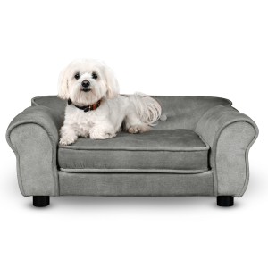 Sofa dla psa LUCY w kolorze szarym – Kanapa dla kota, psa tapicerowana tkaniną welurową