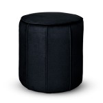 Okrągła pufa z przeszyciami LIVIA w kolorze granatowym – siedzisko z tkaniny welurowej