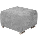 Pufa MILAN w kolorze szarym ze srebrnymi nóżkami z wytrzymałej tkaniny typu plecionka 