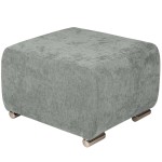 Pufa MILAN w kolorze szarozielonym ze srebrnymi nóżkami z wytrzymałej tkaniny typu plecionka