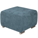 Pufa MILAN w kolorze niebieskim ze srebrnymi nóżkami z wytrzymałej tkaniny typu plecionka 