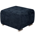 Pufa MILAN w kolorze ciemnogranatowym ze srebrnymi nóżkami z wytrzymałej tkaniny typu plecionka  