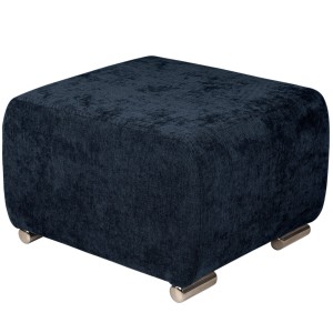 Pufa MILAN w kolorze ciemnogranatowym ze srebrnymi nóżkami z wytrzymałej tkaniny typu plecionka  