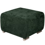 Pufa MILAN w kolorze ciemnozielonym ze srebrnymi nóżkami z wytrzymałej tkaniny typu plecionka 