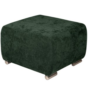 Pufa MILAN w kolorze ciemnozielonym ze srebrnymi nóżkami z wytrzymałej tkaniny typu plecionka 