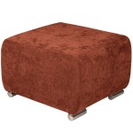 Pufa MILAN w kolorze ceglastym ze srebrnymi nóżkami z wytrzymałej tkaniny typu plecionka