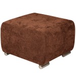 Pufa MILAN w kolorze brązowo-pomaraczowym ze srebrnymi nóżkami z wytrzymałej tkaniny typu plecionka 