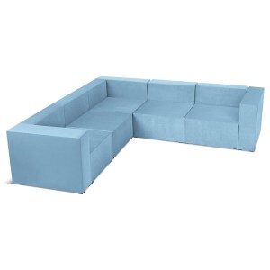 Narożnik modułowy 4-osobowy LEON w kolorze jasnoniebieskim – segment do zestawu mebli modułowych: 5 siedzisk, 6 oparć, 2 podłokietniki 