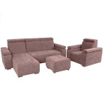 Zestaw mebli z regulowanymi zagłówkami i podłokietnikami MILAN lewostronny w kolorze różowym: fotel, narożnik, pufa 