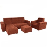 Zestaw mebli z regulowanymi zagłówkami i podłokietnikami MILAN lewostronny w kolorze ceglastym: fotel, narożnik, pufa 