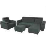 Zestaw mebli z regulowanymi zagłówkami i podłokietnikami MILAN prawostronny w kolorze grafitowym: fotel, narożnik, pufa 