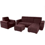 Zestaw mebli z regulowanymi zagłówkami i podłokietnikami MILAN prawostronny w kolorze bordowym: fotel, narożnik, pufa