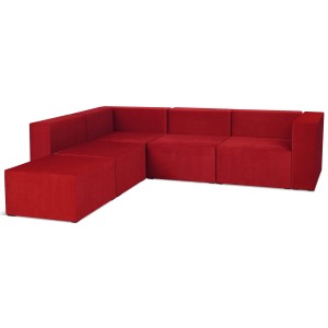 Narożnik modułowy 4-osobowy LEON w kolorze czerwonym– segment do zestawu mebli modułowych: 5 siedzisk, 5 oparć, 1 podłokietnik 
