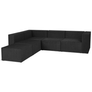 Narożnik modułowy 4-osobowy LEON w kolorze czarnym – segment do zestawu mebli modułowych: 5 siedzisk, 5 oparć, 1 podłokietnik 