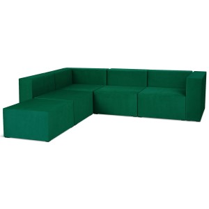 Narożnik modułowy 4-osobowy LEON w kolorze zielonym – segment do zestawu mebli modułowych: 5 siedzisk, 5 oparć, 1 podłokietnik 
