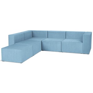 Narożnik modułowy 4-osobowy LEON w kolorze jasnoniebieskim – segment do zestawu mebli modułowych: 5 siedzisk, 5 oparć, 1 podłokietnik 