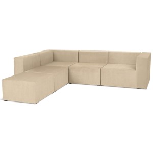 Narożnik modułowy 4-osobowy LEON w kolorze beżowym – segment do zestawu mebli modułowych: 5 siedzisk, 5 oparć, 1 podłokietnik 