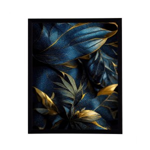 Nowoczesny obraz w czarnej ramie w rozmiarze 40x50 cm - Dark blue and gold leaves 1