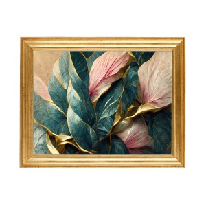 Obraz w złotej ramie w rozmiarze 50x70 cm - Leaves with gold 1