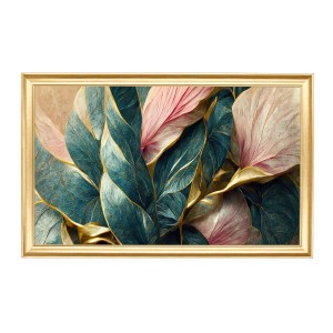 Nowoczesny obraz w złotej ramie o wymiarach 70x100 cm - Leaves with gold 1