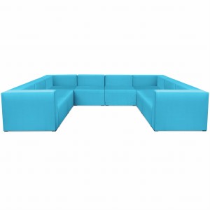 Narożnik modułowy w kształcie litery U 6-osobowy LEON w kolorze jasnoniebieksim – segment do zestawu mebli modułowych: 8 siedzisk, 10 oparć, 2 podłokietniki