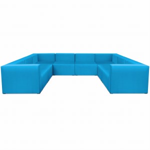 Narożnik modułowy  w kształcie litery U 6-osobowy LEON w kolorze lazurowym – segment do zestawu mebli modułowych: 8 siedzisk, 10 oparć, 2 podłokietniki