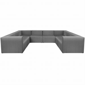 Narożnik modułowy w kształcie litery U 6-osobowy LEON w kolorze szarym– segment do zestawu mebli modułowych: 8 siedzisk, 10 oparć, 2 podłokietniki 