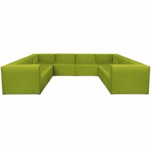 Narożnik modułowy w kształcie litery U 6-osobowy LEON w kolorze limonkowym – segment do zestawu mebli modułowych: 8 siedzisk, 10 oparć, 2 podłokietniki  