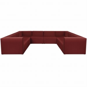 Narożnik modułowy w kształcie litery U 6-osobowy LEON w kolorze bordowym – segment do zestawu mebli modułowych: 8 siedzisk, 10 oparć, 2 podłokietniki