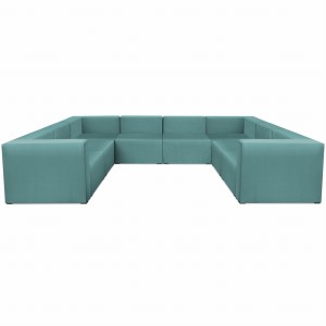 Narożnik modułowy w kształcie litery U 6-osobowy LEON w kolorze morskim – segment do zestawu mebli modułowych: 8 siedzisk, 10 oparć, 2 podłokietniki 