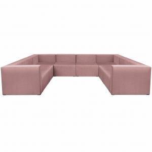 Narożnik modułowy w kształcie litery U 6-osobowy LEON w kolorze różowym – segment do zestawu mebli modułowych: 8 siedzisk, 10 oparć, 2 podłokietniki