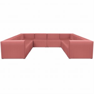 Narożnik modułowy w kształcie litery U 6-osobowy LEON w kolorze różowym – segment do zestawu mebli modułowych: 8 siedzisk, 10 oparć, 2 podłokietniki  
