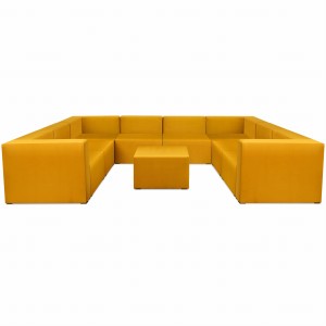 Narożnik modułowy w kształcie litery U z podnóżkiem 6-osobowy LEON w kolorze miodowym – segment do zestawu mebli modułowych: 9 siedzisk, 10 oparć, 2 podłokietniki 