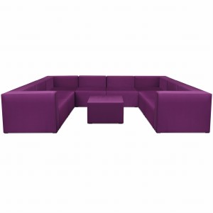 Narożnik modułowy w kształcie litery U z podnóżkiem 6-osobowy LEON w kolorze fioletowym – segment do zestawu mebli modułowych: 9 siedzisk, 10 oparć, 2 podłokietniki 