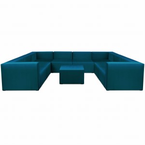 Narożnik modułowy w kształcie litery U z podnóżkiem 6-osobowy LEON w kolorze turkusowym – segment do zestawu mebli modułowych: 9 siedzisk, 10 oparć, 2 podłokietniki